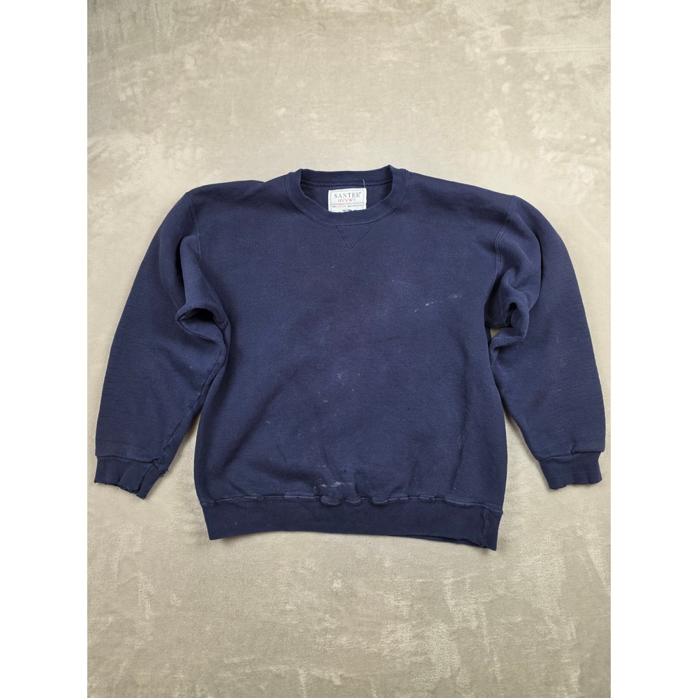 Vintage Santee Sweatshirt Mens L Blue Heavyweight Crewneck Distressed Stained